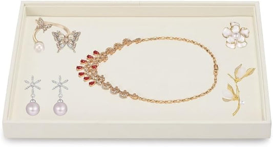 Microfiber Jewelry Display Tray, Stackable Jewelry Drawer Organizer Trays, Ring Necklace Watch Perfume Organizer Display Tray (Beige)