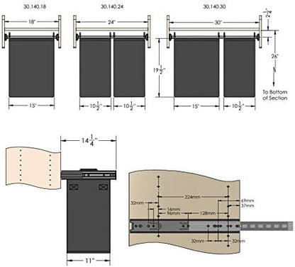 TAG Hardware Full Extension Pullout Laundry Hamper with Removable Bag(s) Matt Aluminum (24" Width - 2 removable small bags)
