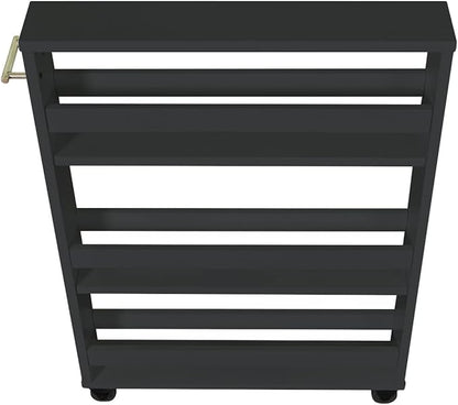 MUSEHOMEINC Compact Space Kitchen Pantry,3-Tier Kitchen Removable Storage Cart, Slim Slide Out Rolling Pantry Shelf for Narrow Spaces（Black）