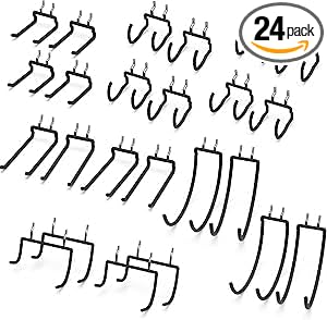 HUHOLE Pegboard Drill Holder, Peg Board Tool Utility Hooks, 24 Pack Heavy Duty Pegboard Tool Holder for Power Tools, Drill, Hammer, Cord, Fit for 1/4" Pegboard (24PC)