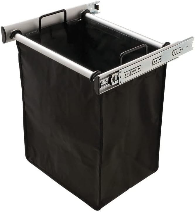 TAG Hardware Full Extension Pullout Laundry Hamper with Removable Bag(s) Matt Aluminum (18" Width - 1 removable large bag)