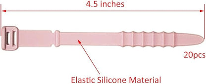 Reusable Silicone Zip Ties Cord Organizer: Silicone Cable Ties Straps for Cable Management - 20PCs 4.5” Pink Elastic Wire Cord Organizer for Home Office and Travel