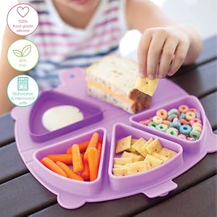 On-The-Go Snack Mat – Baby Silicone Travel Dining Placemat – Portable Silicone Toddler Plate – Reusable Snack Container with 3 Compartments and Lids for 6 Months + (Watermelon)