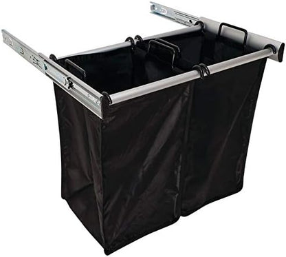 TAG Hardware Full Extension Pullout Laundry Hamper with Removable Bag(s) Matt Aluminum (24" Width - 2 removable small bags)
