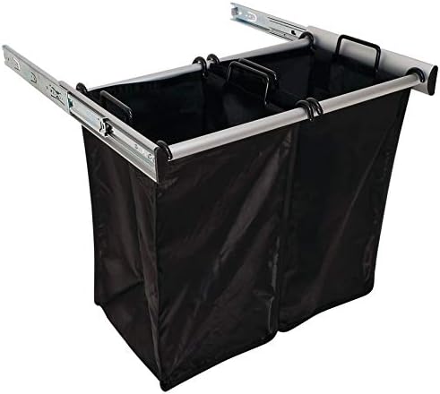 TAG Hardware Full Extension Pullout Laundry Hamper with Removable Bag(s) Matt Aluminum (24" Width - 2 removable small bags)