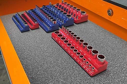 Olsa Tools Magnetic Socket Organizer | 3/8-inch Drive | SAE | RED | Holds 26 Sockets | Professional Quality Tools Organizer