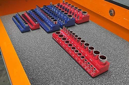 Olsa Tools Magnetic Socket Organizer | 3/8-inch Drive | SAE | RED | Holds 26 Sockets | Professional Quality Tools Organizer