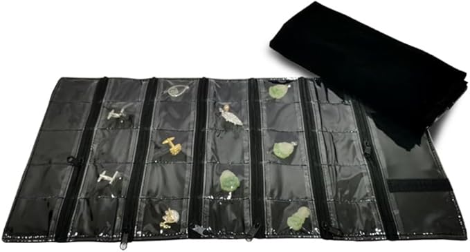 Travel Jewelry Roll Bag Portable Organizer Pouch With Grids&PVC Cover Storage Bags for Necklace, Bracelet, Bracelet,Ring, Badge, Pendant