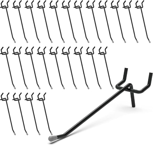 HUHOLE Pegboard Hooks 4 Inch 50PC, Black Peg Board Hooks, Fit 1/4" or 1/8" Pegboard, Ideal Peg Board Organizer Accessories for Garage Tool Organization, Wall Storage (Black, 4 Inch)