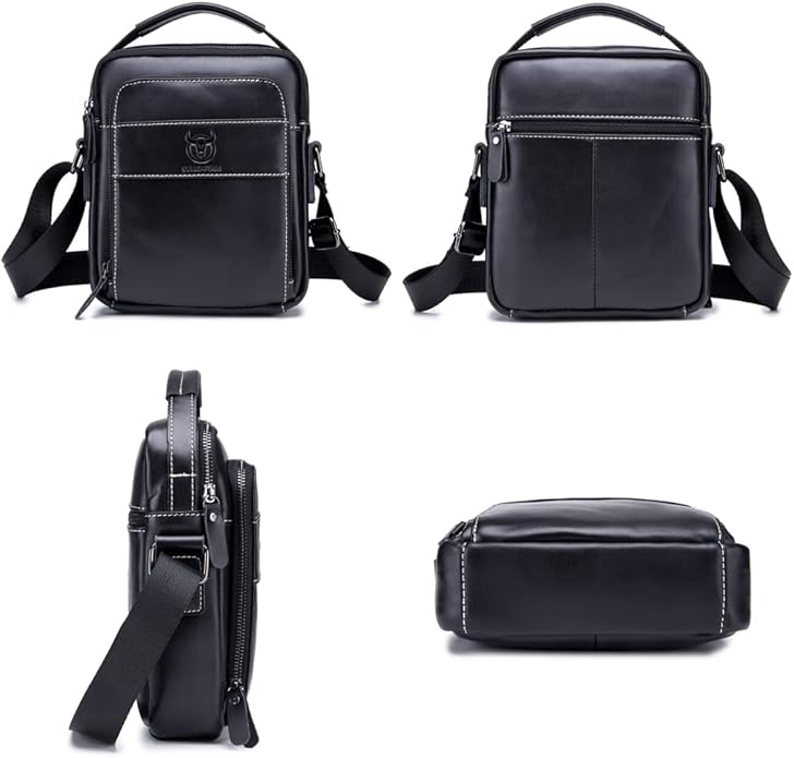 KPYWZER Genuine Leather Shoulder Bag Small Men Messenger Pack Handbag Sling Crossbody Bag Man Purse for Business