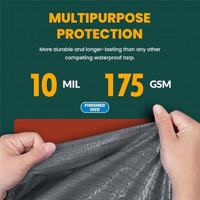 Large Waterproof Tarp - Heavy Duty 10 Mil Thick Poly Tarpaulin Ideal for Canopy Tents, Boats, RV or Pool Covers - Multipurpose Protective Tarps with Grommets for Indoor, Outdoor Use | 16' x 20' 2 Pack