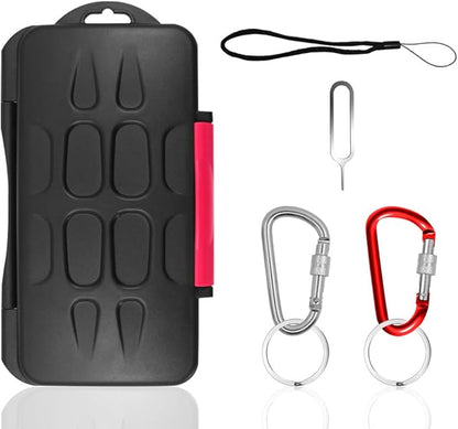Set of 2, Memory Card Case with Carabiner and Card Removal Tool, findTop Water-Resistant Shockproof Carrying Case Protector Box 24 Slots for 12 Piece SDHC/SDXC Cards and 12 Micro SD Cards
