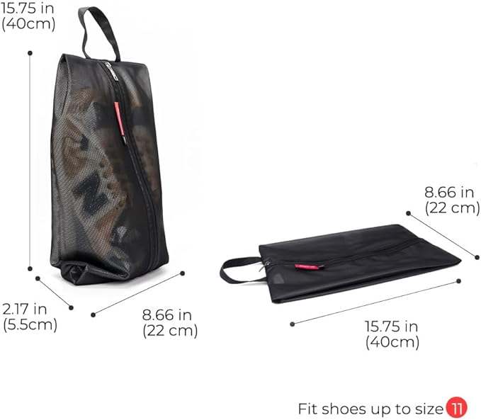 pack all Shoe Bag for Travel, Water-Resistant Shoe Pouch for Gym, Odor-Resistant Soccer Cleats Bag for Sport (Black, 2-Pack)