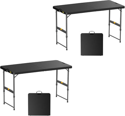FanttikOutdoor 4ft Portable Folding Table, One-Handed Height Adjustment, 4 Heights, Gravity Lock, Carry Handle, Indoor Outdoor Heavy Duty Fold-in-Half Utility Table, Party, 2-Pack, Black Zeta X4 Pro