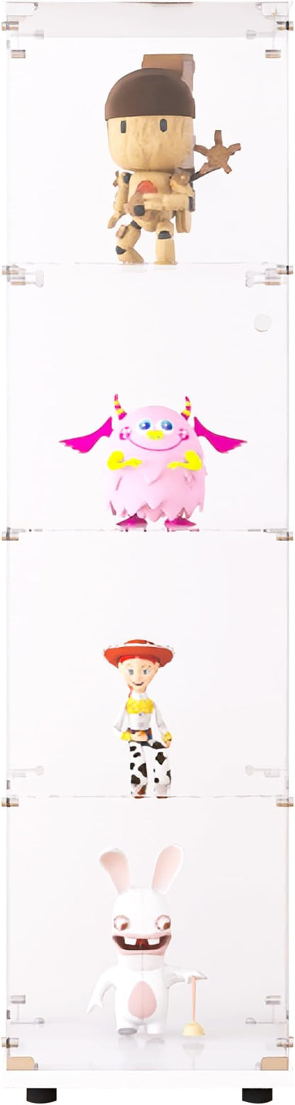 Beauty4U Glass Display Cabinet with 4 Shelves, Curio Cabinets for Living Room, Bedroom, Office, White Floor Standing Glass Bookshelf, Quick Installation