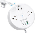 TROND 20W USB C Travel Power Strip - Retractable Extension Cord 5ft Ultra Thin Flat Plug, Power Strip with 3 AC Outlets and USB C Fast Charging, Cruise Ship Essentials, for Home Hotel Dorm Room, White