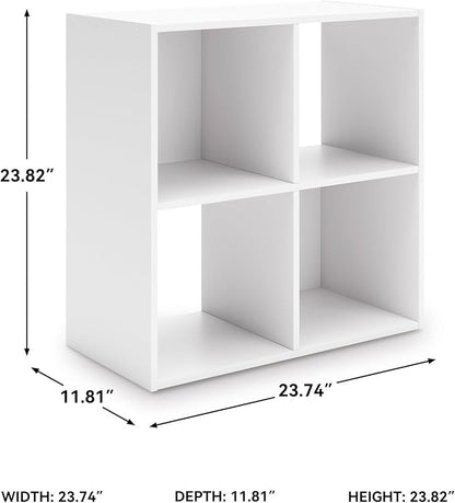 Signature Design by Ashley Onita Contemporary 4 Cube Organizer for Storage, Fits 10.5" by 10.5" by 11" H Storage Bins, Wood, 23.82" Tall, White Finish