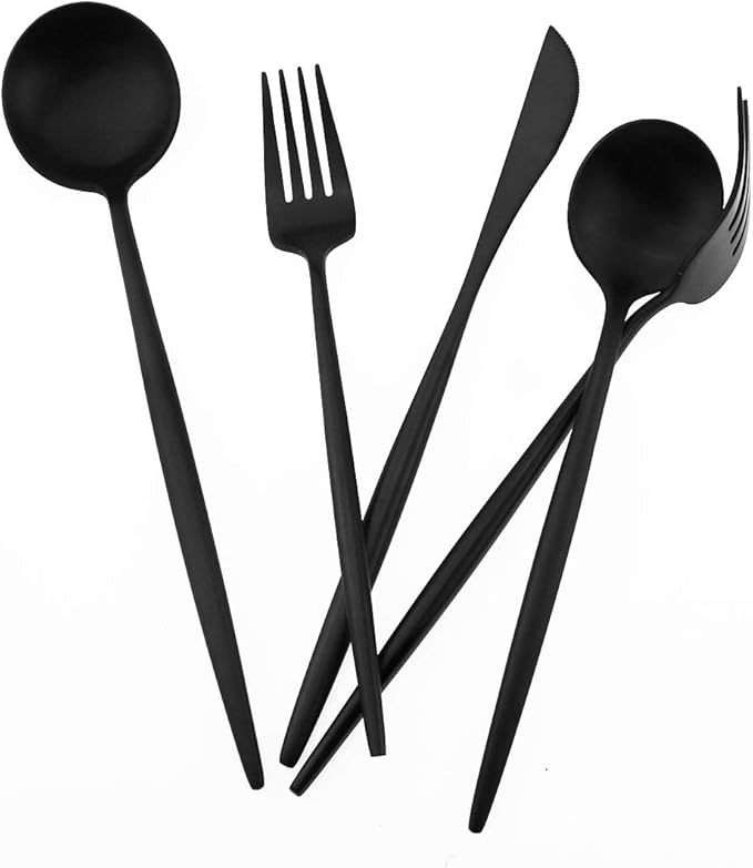 Gugrida 20-Piece 18/10 Stainless Steel Flatware Silverware, Luxury Dinnerware Set Travel Cutlery Tableware Include Knife Fork Spoon Service for 4,Healthy & Eco-Friendly Dishwasher Safe (Black Matte)