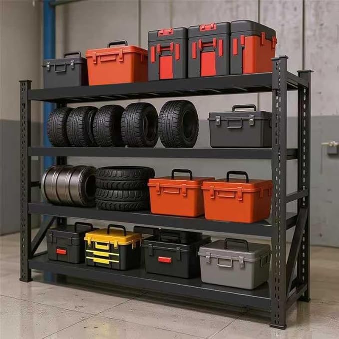 2000LBS Garage Shelving 59" W Heavy Duty Storage Shelves, 4 Tier Industrial Adjustable Metal Shelves, Shelving Units for Garages, Warehouses