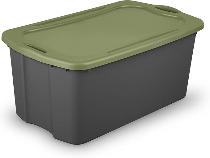 (2 Pack) 30 Gallon Plastic Storage Bin – Full-Grip Handles, Easy-Carry Stackable Heavy Duty Organizer for Home, Garage, Closet & Dorm (Gray & Green)