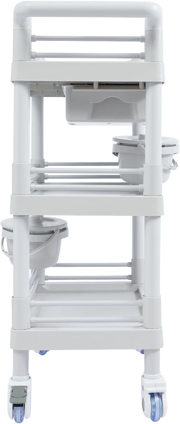 Medical Mobile Trolley Cart, Salon Storage Cart Movable Organizer Rolling Beauty Organizer Trolley 2 Foot-Operated Locking Castors 3 Open-Fronted Drawers 2 Waste Bins 176.37 Lbs Load Capacity