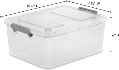 (3 Pack) 12.7 Quart Clear Plastic Modular Storage Containers with Write-On Label Latches - Gray Stackable Organizer Boxes for Home, Office, Closet, Garage & Pantry Organization