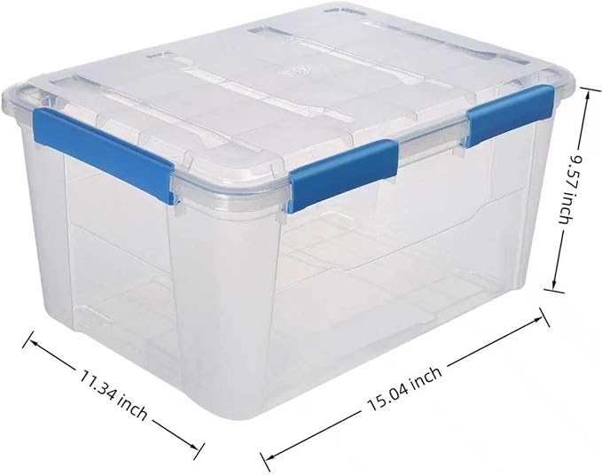 (6-PACK) 4.7-Gallon Large-Capacity Plastic with Lid Storage Box, Equipped with 4 Snap Fasteners.