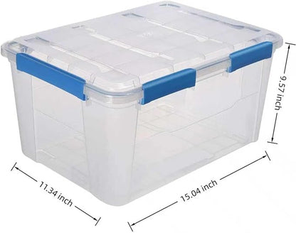 (6-PACK) 4.7-Gallon Large-Capacity Plastic with Lid Storage Box, Equipped with 4 Snap Fasteners.