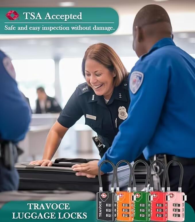 Search Alert TSA Approved Travel Combination Luggage Cable Locks for Suitcase, Gym Locker,Toolbox,Backpack 1,2,4,6 &10 pk (White 4 Pack)