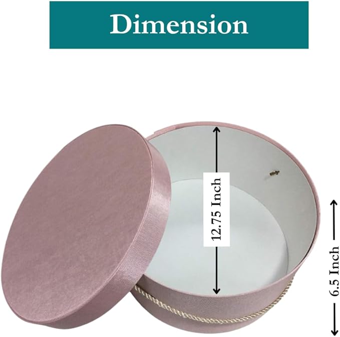 Sarah's Hat Boxes Classic Pink Hat Box – 12.75" x 6.5" (Dia. x Ht.) Handmade in USA – Odorless Non-Toxic Adhesive, Cording Handle – Premium Storage for Hats & Accessories