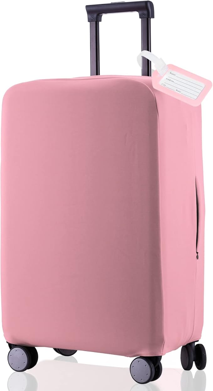 Travel Luggage Cover Suitcase Protector Scratch-Resistant Fit 19-31 Inch Suitcase, Not Included Suitcase (Pink, M(24-25 inch))