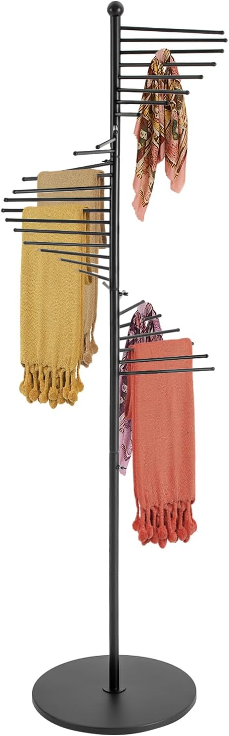 Scarf Organizer, Hijab Organizer, 30 Tiers Metal Scarf Hanger for Multiple Scarves, 67" Height Floor-standing Hijab Stand Belt Pants Hanger for Home, Commercial, Clothing Store (Black)