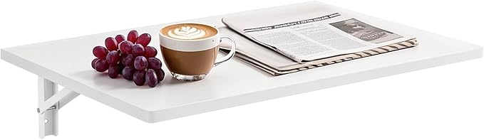 VEVOR Wall Mounted Folding Table, 23.6 x 15.7 inches Wall Mount Table, Floating Desk with Iron Bracket for Small Spaces, Home Office, Dining, Laundry Room, Kitchen, Bar, White