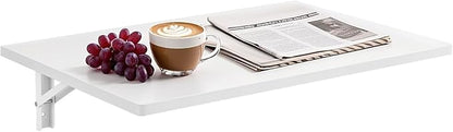 VEVOR Wall Mounted Folding Table, 23.6 x 15.7 inches Wall Mount Table, Floating Desk with Iron Bracket for Small Spaces, Home Office, Dining, Laundry Room, Kitchen, Bar, White