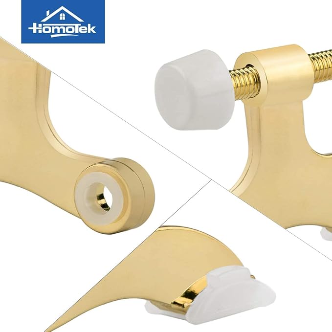 HOMOTEK 24 Pack Hinge Pin Bright Brass Door Stopper, Gold Door Stops, Adjustable Deluxe Heavy Duty Door Stopper 2-1/2"x1-3/4”,with White Rubber Bumper Tips