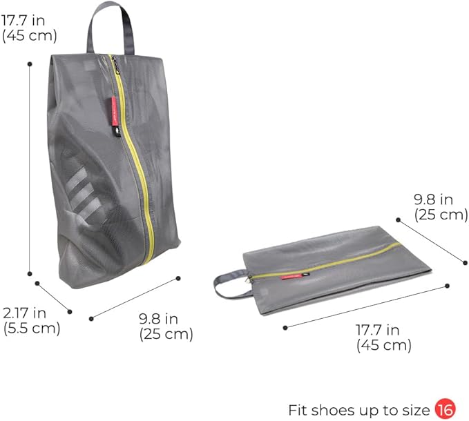 pack all Plus-Sized Shoe Bag for Travel, Water-Resistant Shoe Pouch for Gym, Odor-Resistant Soccer Cleats Bag for Sport (Grey, 1-Pack)