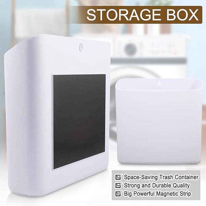 Picowe Magnetic Laundry Storage, Large Lint Holder Bin, Space-Saving Trash Container Hanging on Dryer, Washer or Wall Mount (Gray White)