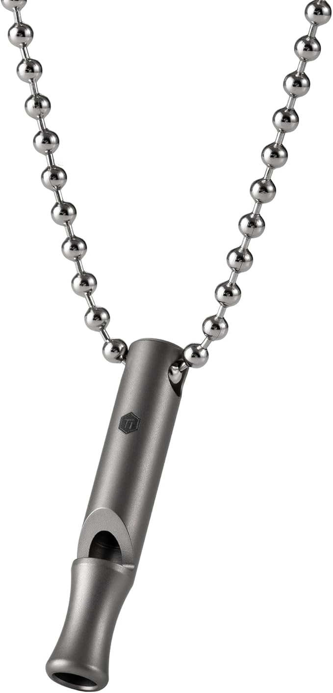 KeyUnity Titanium Emergency Whistle with Metal Lanyard, 120dB+, One-Piece Outdoor Survival Whistle, Ultra-Light, Rustproof
