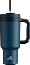POWCAN 40 oz Tumbler with Handle, 2-in-1 Straw and Sip Lid, Leakproof, Dishwasher Safe, Insulated Stainless Steel Travel Coffee Mug, Keeps Cold for 34 Hours, Fits in Car Cup Holder (Deepsea)