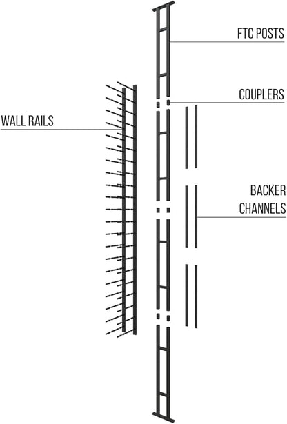 Ultra Wine Racks Floor-to-Ceiling Mount Display (1 Side, Double Deep, Black, Holds 42 Wine Bottles) - Modern Metal Wine Storage for Wine Cellars, Home Bars, Kitchens, and Dining Rooms