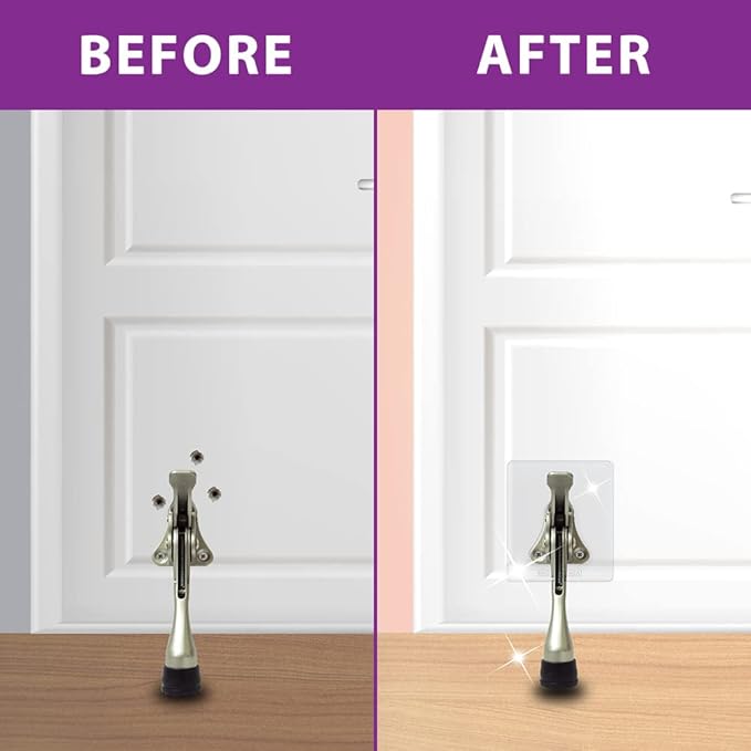 Door Stopper with Adhesive Bracket Stickers, No Drilling or Tools Needed, Available for All Doors, Door Holder, Heavy Door Stop, KickDown Door Stoppers, Bottom of Door by HASHI (White/Bracket)