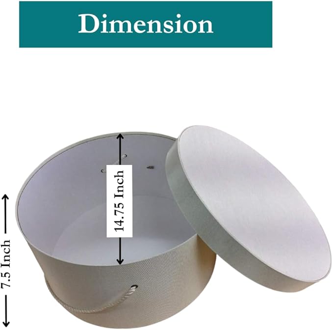 Sarah's Hat Boxes Classic Ivory Hat Box – 14.75" x 7.5" (Dia. x Ht.) Handmade in USA – Odorless Non-Toxic Adhesive, Cording Handle – Premium Storage for Hats & Accessories