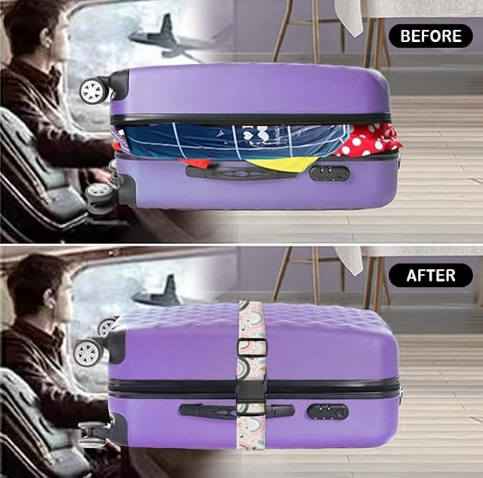 Luggage Straps for Suitcases Travel Belt Accessories, Cute Suitcase Strap, Adjustable Luggage Belt Strap, Heavy Duty with Quick-Release Buckle Luggage Strap Cute Boho Rainbows