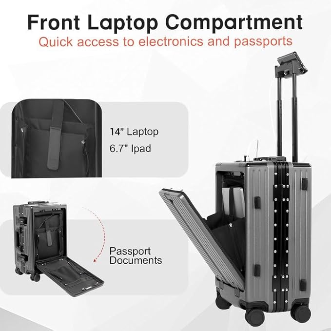 Carry On Luggage 22x14x9 Airline Approved Aluminum Frame, 20 Inch Hard Shell Carry On Luggage, Suitcase Carry-on Zipperless Luggage, TSA Approved (Grey)