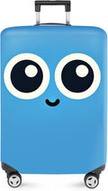 ANNA QUEEN Cute Smiley Face Luggage Cover, Blue Cartoon Suitcase Protector with Big Eyes Design, Stretchable, Washable Travel Cover for 32-34 Inch Luggage