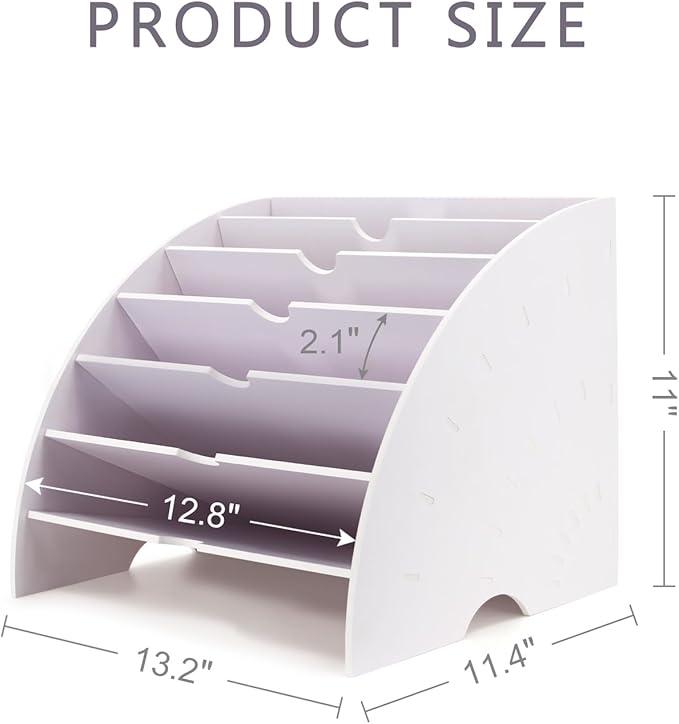 SONGWAY Fan Shaped Desk File Organizer - 6 Compartments File Holder for Desktop, Magazine Rack, Mail Holder, File Sorter, Paper Organizer for Home Office Classroom, White