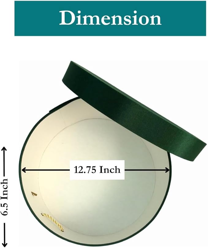 Sarah's Hat Boxes Classic Dark Green Hat Box – 12.75" x 6.5" (Dia. x Ht.) Handmade in USA – Odorless Non-Toxic Adhesive, Cording Handle – Premium Storage for Hats & Accessories