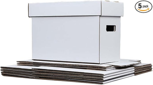 GRAND ORANGE 5 Pack Comic Book Storage Boxes, Holds 150-175 Comics Moistureproof Comic Box Collapsible and Stackable Comic Short Box, White