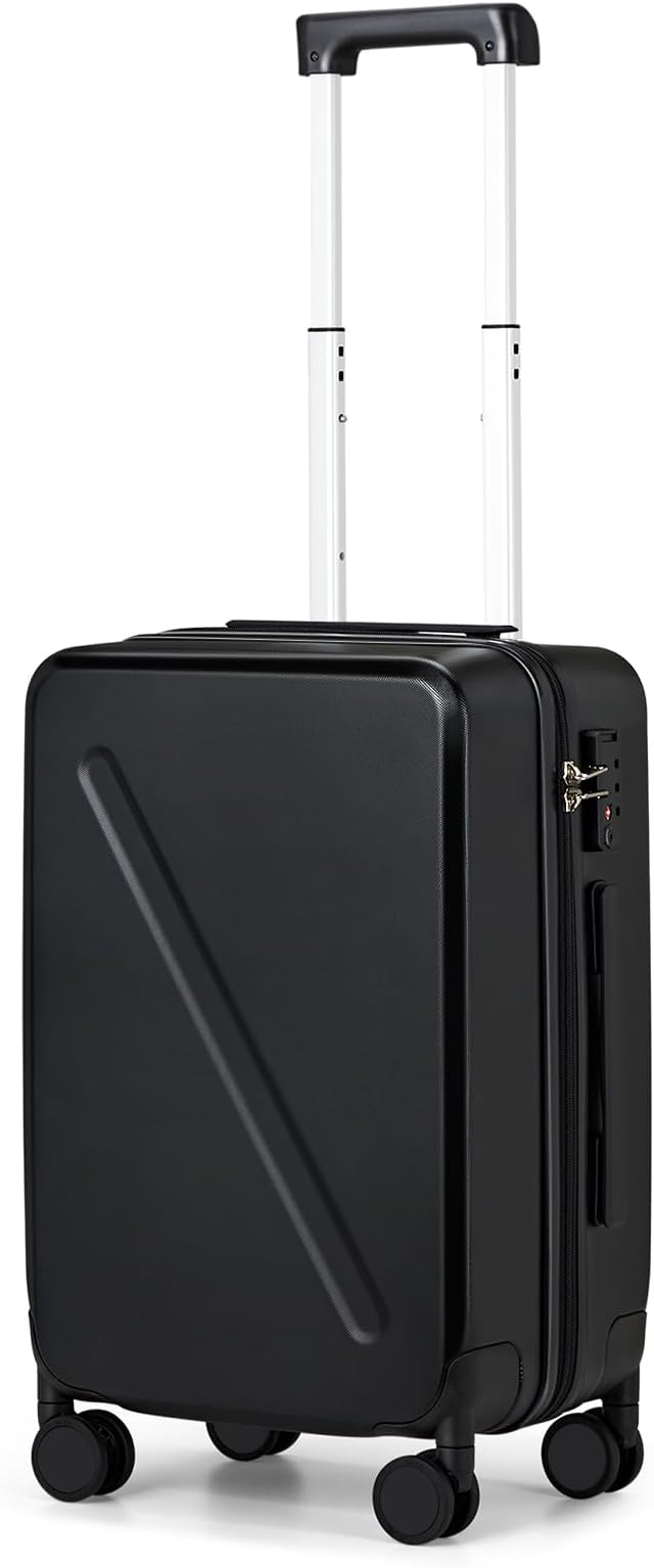 MILADA 20 Inch Carry On Luggage 22x14x9 Airline Approved with Wheels Lightweight HardShell Suitcases Bag Rolling Luggage for Travel, Black