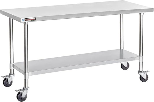 DuraSteel 30x72 NSF Stainless Steel Cart Work Table - Heavy Duty Rolling Food Prep Table Countertop Island - Metal Utility Cart on Wheels Caster, Grill Stand Storage Outdoor Kitchen Tables Bar Top